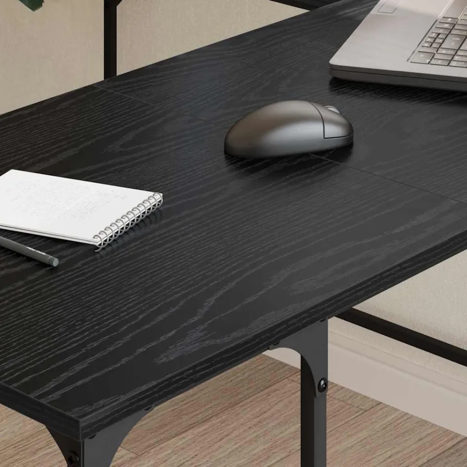 vidaXL Bureau Zwart Eiken 139 x 139 x 75 cm Bewerkt hout, foto 4