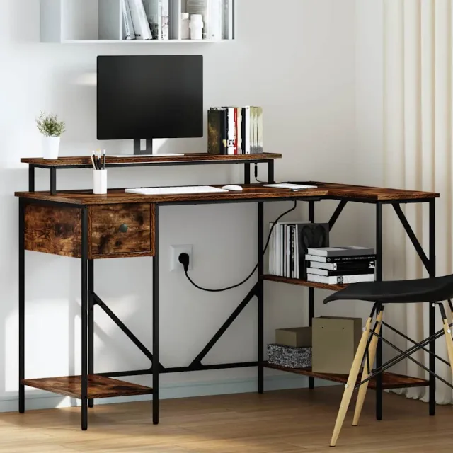 vidaXL Bureau Gerookt eiken 120 x 79 x 86,5 cm Bewerkt hout, foto 2