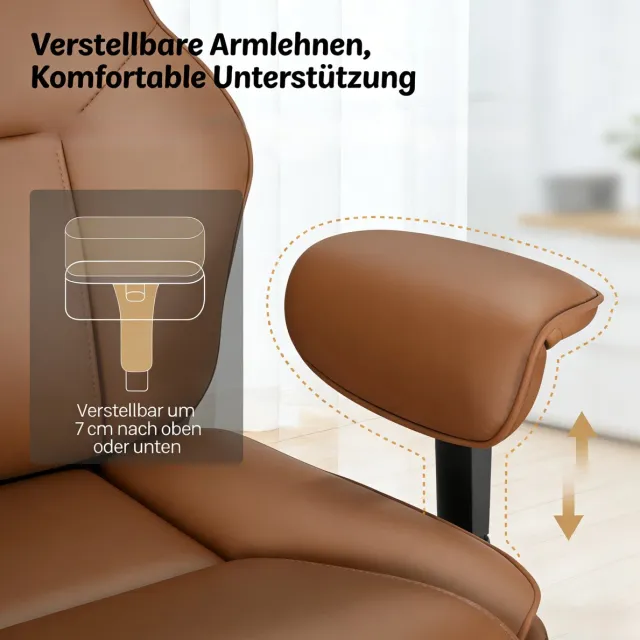 OKWISH Bureaustoel 77 x 71 x 118-125,5 cm - Ergonomisch, Draaibaar En Verstelbaar - Kantoor En Thuiswerk - Bruin