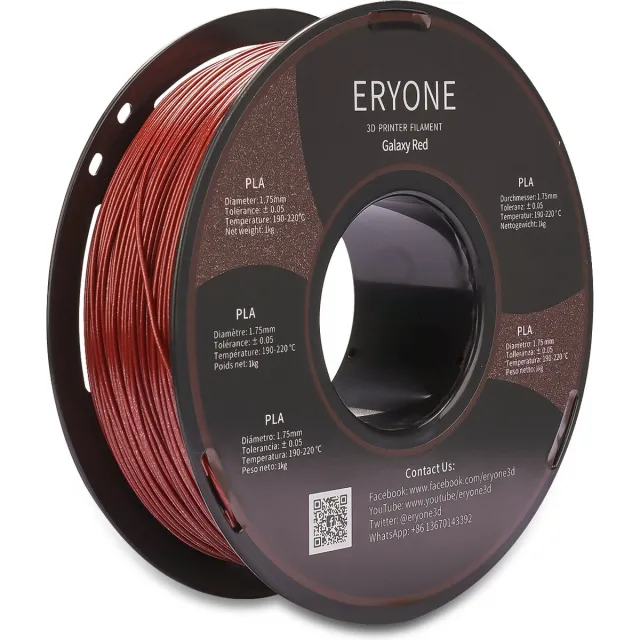 Eryone Galaxy Red - PLA Filament - 1Kg 1.75mm - Voor 3D-printer en 3D-pen - Rood