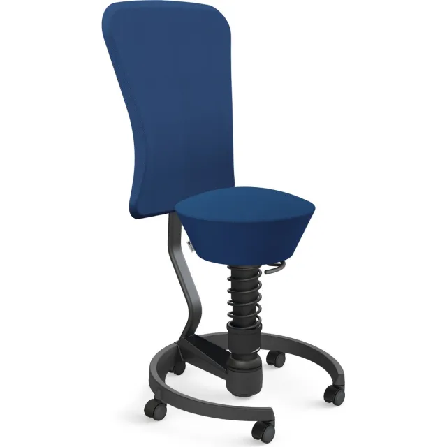AERIS SWOPPER with backrest footring with castors (soft floor), black spring strut type: standard, black, spring black seat cover: wool blend Select (Gabriel), blue backrest pole: black, backrest cover: wool blend Select (Gabriel), blue blauw - harde wielen