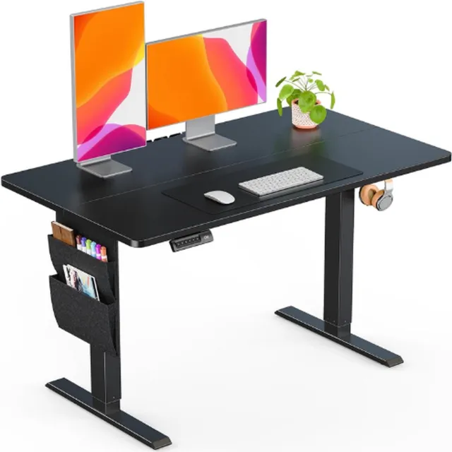BOG Stabureau 100 x 60 Cm - In Hoogte Verstelbaar Elektrisch Sta-Bureau Ondersteunt Tot 80 Kg Met Opbergtas - Zit-Sta - Verstelbaar Bureau Met Rugzakhaak En Geheugen Slim Paneel Voor Thuiskantoor ZWART