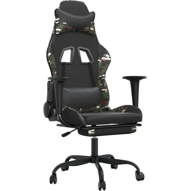 vidaXL Gamestoel - met - voetensteun - kunstleer - zwart - en - camouflage zwart en camouflage