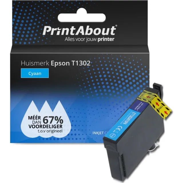 PrintAbout Huismerk Epson T1302 Inktcartridge Cyaan