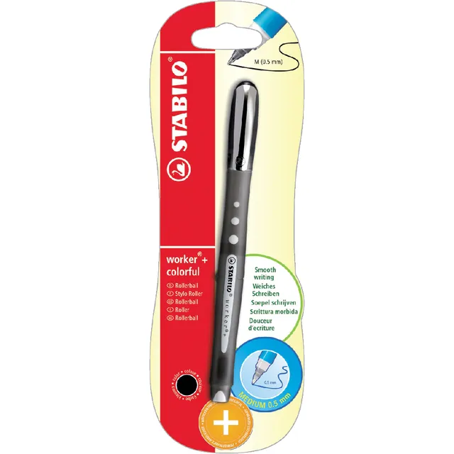 Stabilo Rollerpen STABILO worker colorful 2019/46 M zwart blister à 1 stuk