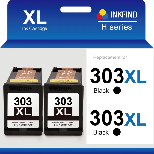 INKFIND 303XL Geschikt voor HP303 HP 303 HP303XL HP 303XL T6N04AE Inktcartridge - Hoge Capaciteit 2-pack Zwart 2-pack Zwart x 2