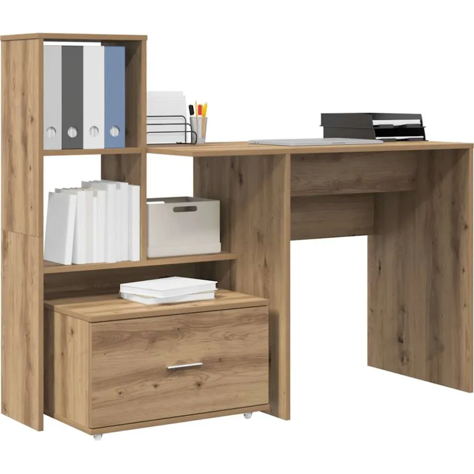 vidaXL Bureau Artisan Eiken Bewerkt hout 131,5 x 50 x 106,5 cm Bruin