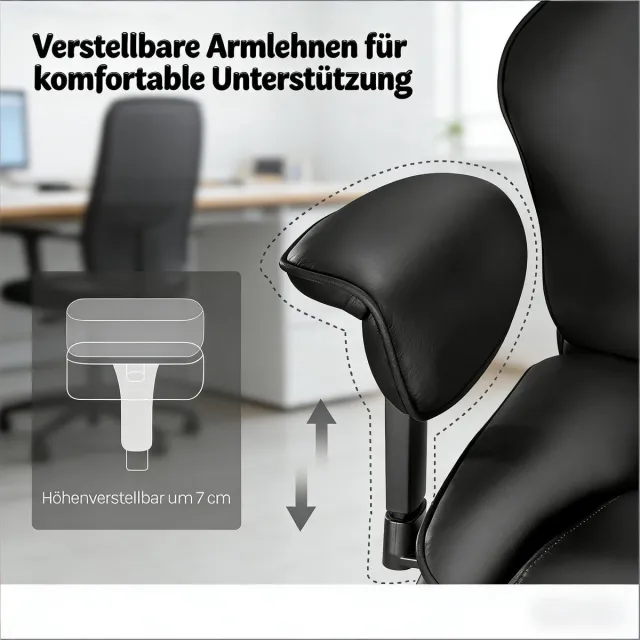 MODENUIT Bureaustoel 77 x 71 x 118,0-125,5 cm - Ergonomisch Met 360 Graden Draaifunctie - Voor Thuiswerken - Polyurethaan - Zwart
