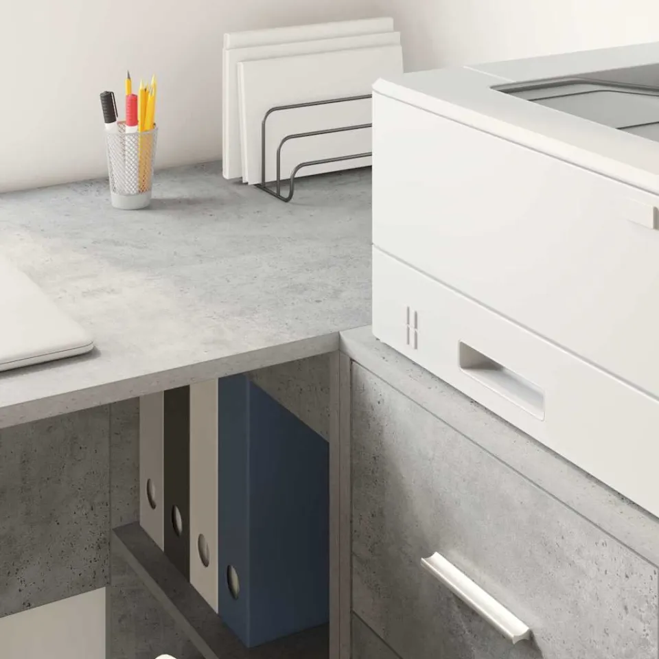 vidaXL Hoekbureau met lade met plank Beton Grijs 102 x 88 x 75 cm, foto 4