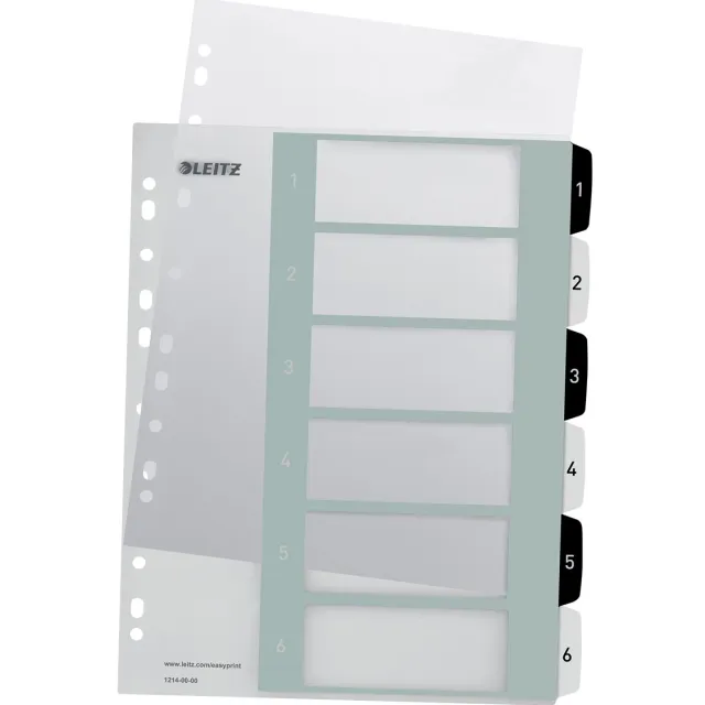 Leitz WOW printbare index, 6 tabs, zwart-wit