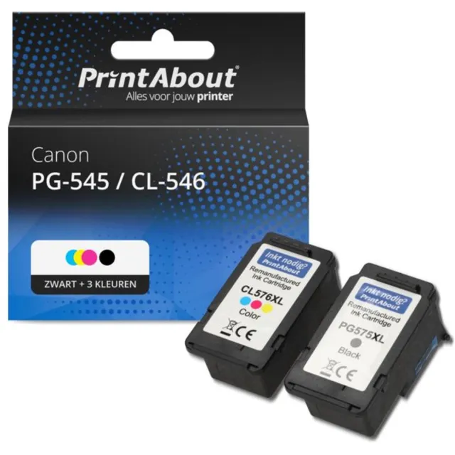 PrintAbout Huismerk Canon PG-545 / CL-546 Inktcartridge Zwart + 3 kleuren Voordeelbundel