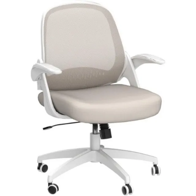 Hbada Ergonomische Bureaustoel - Draaistoel Met Inklapbare Armleuningen - Comfortabele Kantoorstoel 360° Draaibaar - Moderne Werkstoel Van Canvas - Grijs