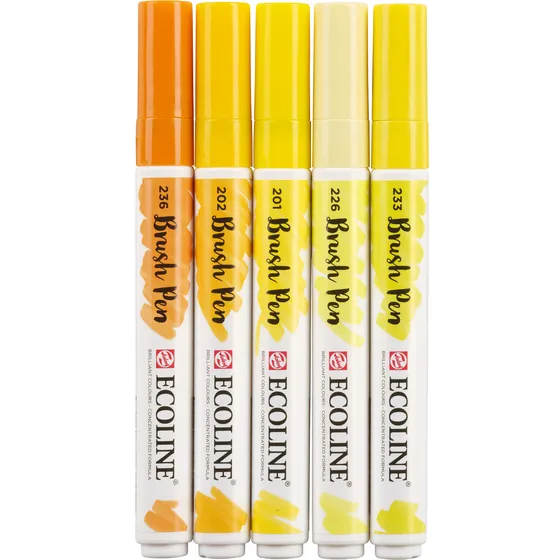 TALENS Brushpen Talens Ecoline set à 5 stuks geel