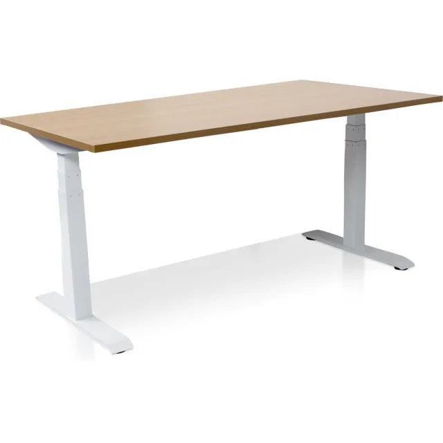 Multi Ratio Zit-sta bureau elektrisch verstelbaar - MRC PRO NEN-EN 527 | 140 x 80 cm | frame wit - blad havanna - met kabelmanagement | memory functie met USB | 150kg draagvermogen Wit frame