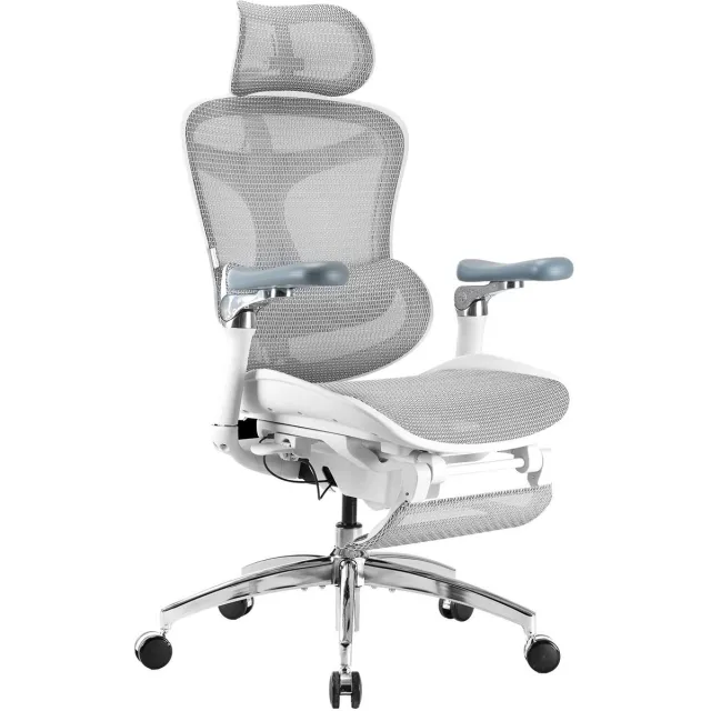 Sihoo DORO C300 PRO Ergonomische Bureaustoel - Met voetsteun - Mesh met Hoge Rugleuning - 6D-armleuningen - Wit Wit - voetsteun - geüpgraded