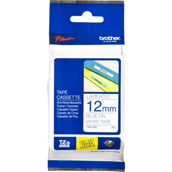 Brother Labeltape brother p-touch tze-233 standaard 12mm Blauw op wit