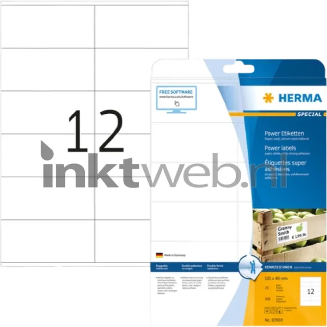 Herma 10908 Permanente Papieretiket 105 x 48mm wit (Origineel)