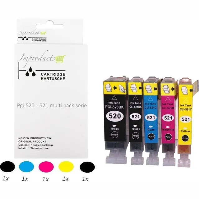 Improducts Inkt cartridges - Alternatief Canon PGI-520 / CLI-521 XL multi pack Multicolor - Zwart, Cyaan, Magenta, Geel + Zwart foto