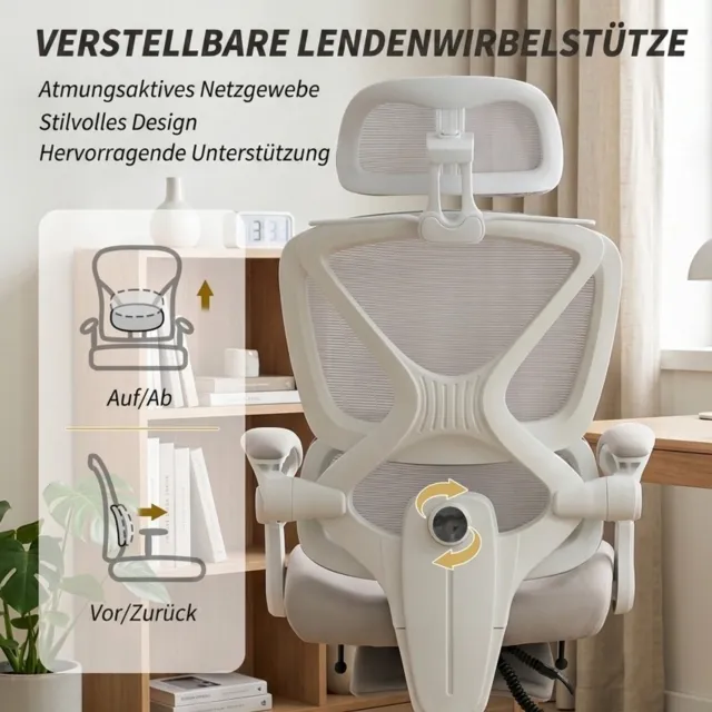 CHICFURN Bureaustoel - Met uitschuifbare voetsteun - Verstelbare rugleuning - Lichtgrijs