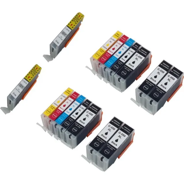 KATRIZ huismerk inkt Canon PGI550XL/CLI551XL (Met 551XL grijs) | voor Canon Pixma IP 8750/Pixma MG6300/Pixma MG6350/Pixma MG7150/Pixma MG 7550 |(16 stuks) Zwart, Foto Zwart, Cyaan, Magenta, Geel, Grijs
