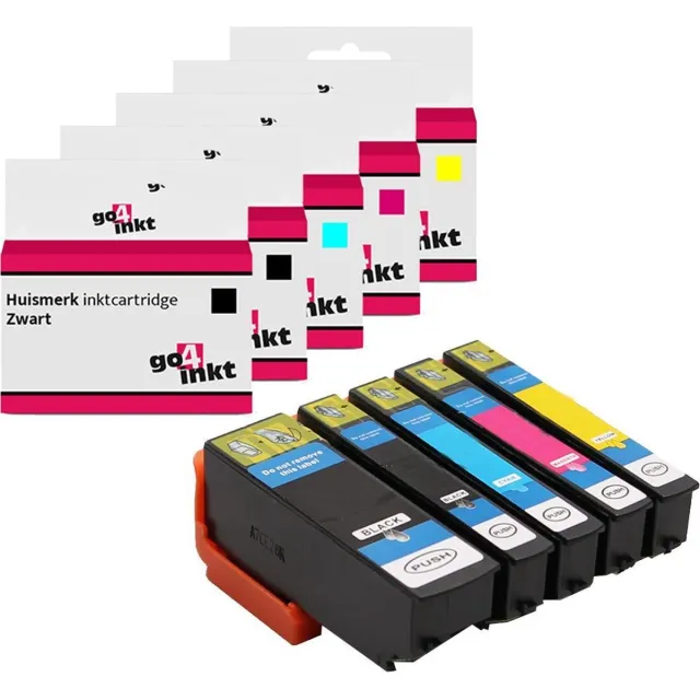 Go4inkt 5st. Go4inkt compatible met Epson 33XL, T3351, T3361, T3362, T3363 en T3364 bk/c/m/y inkt cartridges zwart, cyaan, magenta, yellow, foto-zwart Zwart, Cyaan, Magenta, Geel, Foto zwart