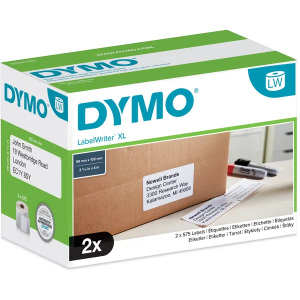 Dymo Etiket Dymo LabelWriter 5XL verzendlabel 59x102mm 2 rollen á 575 stuks wit