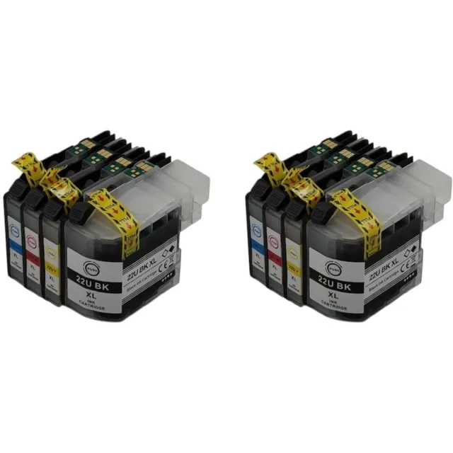KATRIZ huismerk inkt voor Brother printer model DCP-J785 / MFC J 985 |2x LC22U Zwart (2x 58ml) + 1x LC22U Cyaan(2x 15ml) + LC22U Magenta(2x 15ml) + 2x LC22U Geel (15ml)| 8 stuks 2x (Zwart,Cyaan,Magenta,Geel)