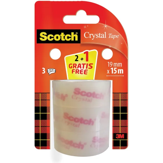 Scotch Crystal tape, 19 mm x 15 m,2 rollen + 1 gratis geel