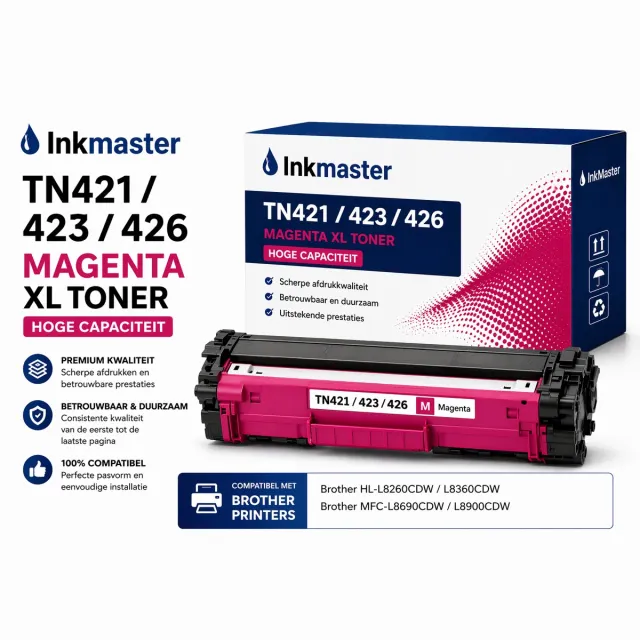 inkmaster Hoge capaciteit ! Inkmaster huismerk Brother TN-421 toner cartridge / Brother TN-423 M Magenta rood toner cartridge voor Brother DCP-L8410, HL-L8260CDW, HL-8360CDW, MFC-L8690CDW, MFC-L8900CDW