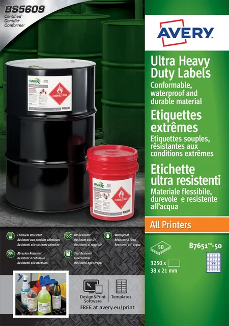 Avery Etiket Avery B7651-50 38x21mm polyethyleen wit 3250 stuks