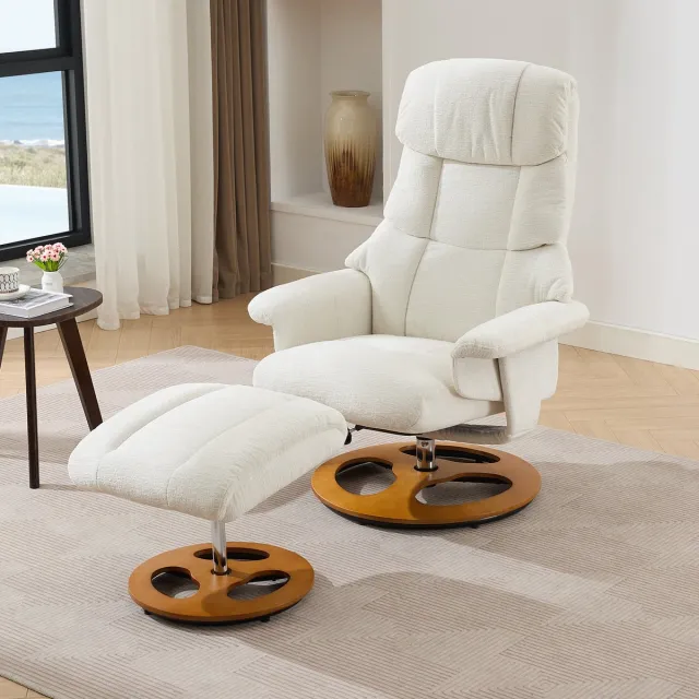 MODENUIT Relaxstoel 83,5 x 81 x 111 cm - Met Massage, Verwarming en 360° Draaifunctie - Woonkamer - Chenille Wit