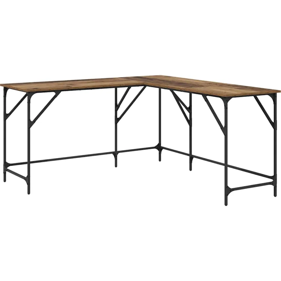 vidaXL Bureau Oud Hout Bewerkt hout 149 x 149 x 75 cm bruin, foto 3