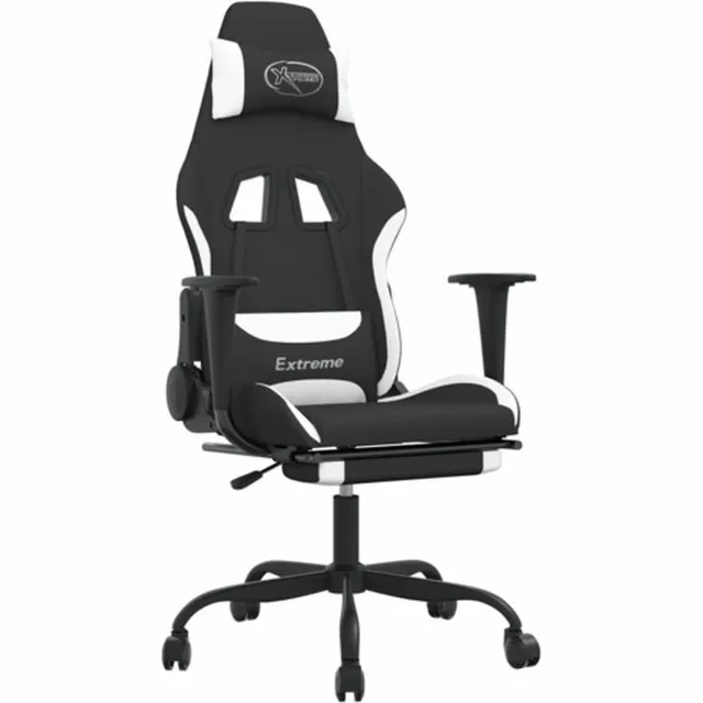 vidaXL Gamestoel - met - voetensteun - stof - zwart - en - wit zwart en wit