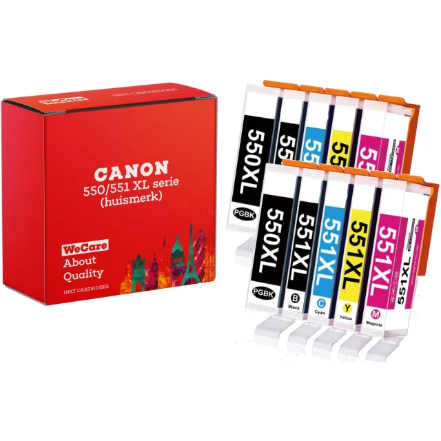 WeCare 10-pack | Huismerk geschikt voor Canon PGI-550 / CLI-551 XL Inktpatronen - IP7250 - IX6850 - MG5650 - MG7150 - MG6350 - MG7550 - MG7150 - MX925 Multipack 10 cartridges