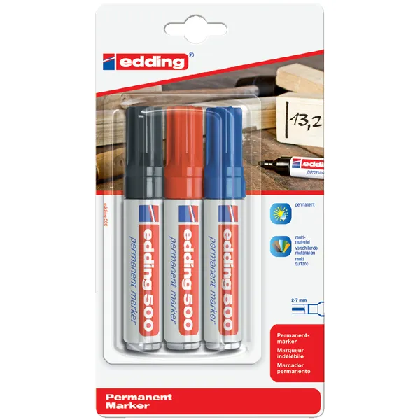 Edding Viltstift edding 500 schuin assorti 2-7mm blister à 3 stuks blauw