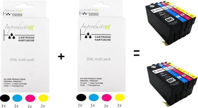 Improducts Inkt cartridges - Alternatief Epson 35XL 35 XL 2x set Multicolor - Zwart (2x), Cyaan (2x), Magenta (2x), Geel (2x)