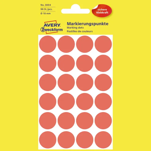 Avery Zweckform Avery Ronde etiketten diameter 18 mm, rood, 96 stuks