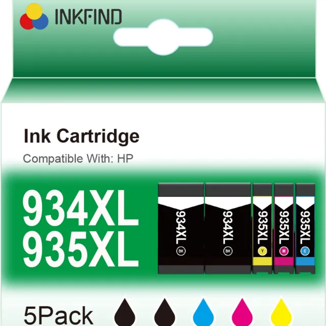INKFIND 934XL 935XL Geschikt voor HP934XL HP 934XL HP935XL HP 935XL Inktcartridge - Hoge Capaciteit 5 -pack (2 x Zwart, 1 x Cyaan, 1 x Magenta, 1 x Geel) voor HP Officejet Pro 6230, HP Officejet Pro 6820, HP Officejet Pro 6830, HP OfficeJet Pro 6800 5 Pack - Zwart x 2, CYAAN x 1, MAGENTA x 1, GEEL x 1