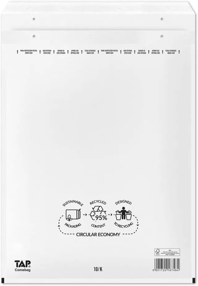 Jiffy Comebag luchtkussenenveloppen, ft 350 x 470 mm, met stripsluiting, wit, doos van 100 stuks
