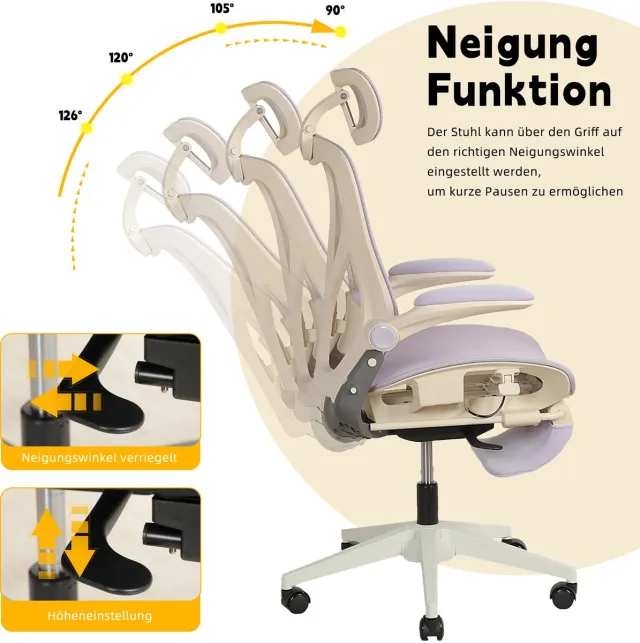HAUSS SPOLE Bureaustoel - Ergonomisch Met 3D Hoofdsteun, Verstelbare Lendensteun En Kantelfunctie - Voor Werk, Studie En Gamen - Netstof - Paars