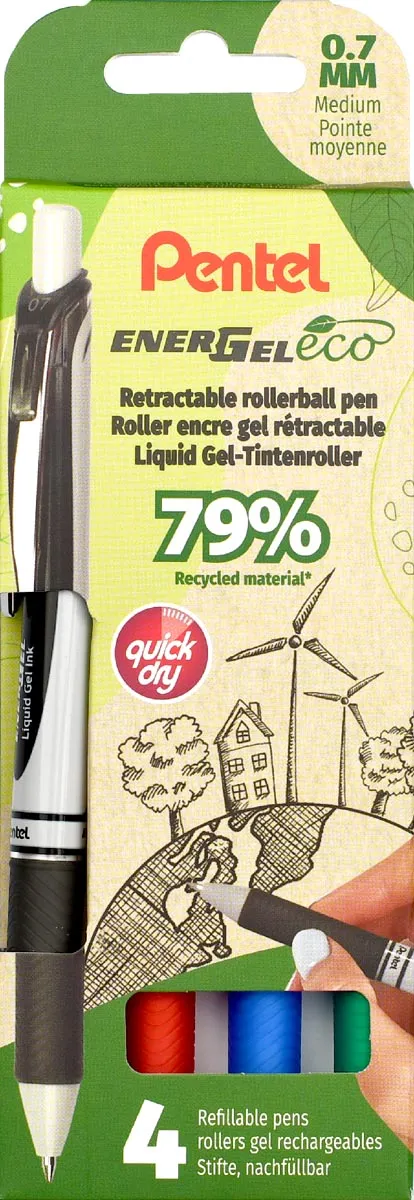 Pentel roller Energel BL77E-4, 0,7 mm, assorti, set van 4 stuks blauw