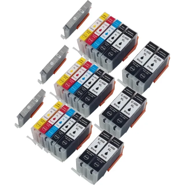 KATRIZ huismerk inkt Canon PGI550XL/CLI551XL (Met 551XL grijs) | voor Canon Pixma IP 8750/Pixma MG6300/Pixma MG6350/Pixma MG7150/Pixma MG 7550 | (24 stuks) Zwart, Foto Zwart, Cyaan, Magenta, Geel, Grijs