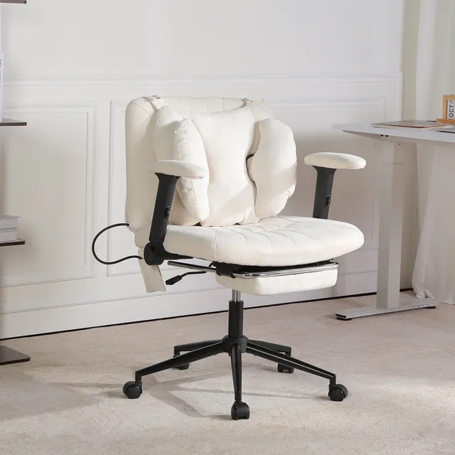 Vankel Ergonomische Bureaustoel - Fauteuilstoel - Brede Verdikte Zitting met Voetsteun - Verstelbare Opblaasbare Lendensteun - In Hoogte Verstelbare Armleuningen - Verstelbare Rugleuning - 360° Draaibaar met Stille Wielen - Stoel voor Studeerkamer-Beige