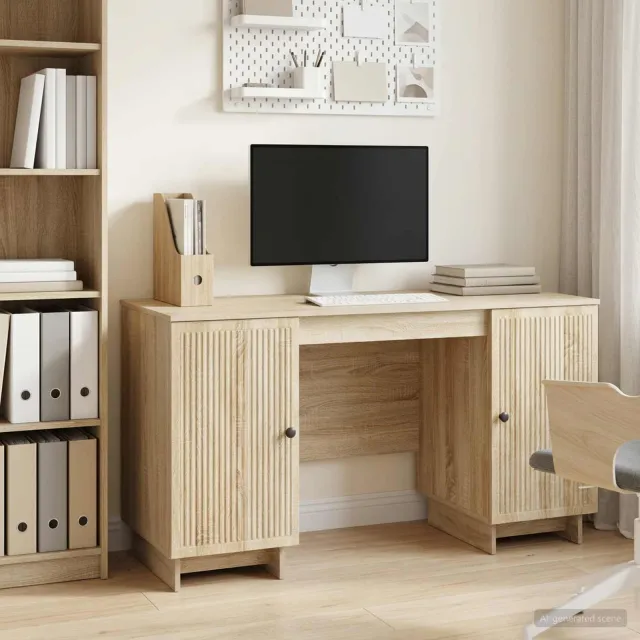 vidaXL Bureau Sonoma Eiken Bewerkt hout 142,5 x 50 x 75 cm, foto 2