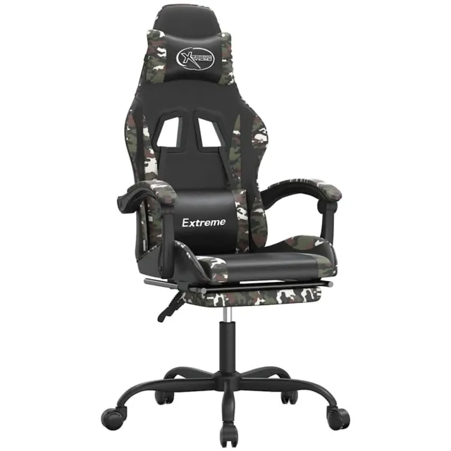 vidaXL Gamestoel - met - voetensteun - kunstleer - zwart - en - camouflage zwart en camouflage
