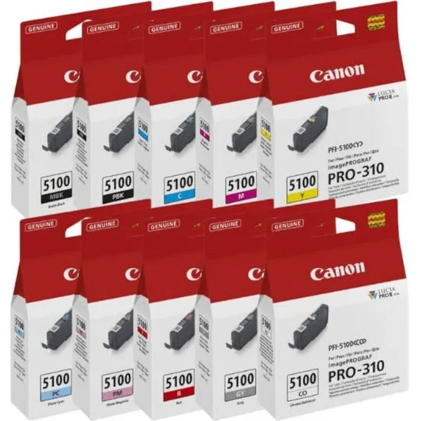 Canon PFI-5100 MBK/PBK/C/M/Y/PC/PM/R/GY/CO Inktcartridge Multipack 10-kleuren Cyaan;Mat Zwart;Zwart