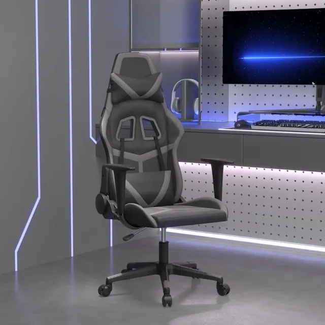 vidaXL Massage - gamestoel - kunstleer - zwart - en - grijs zwart en grijs