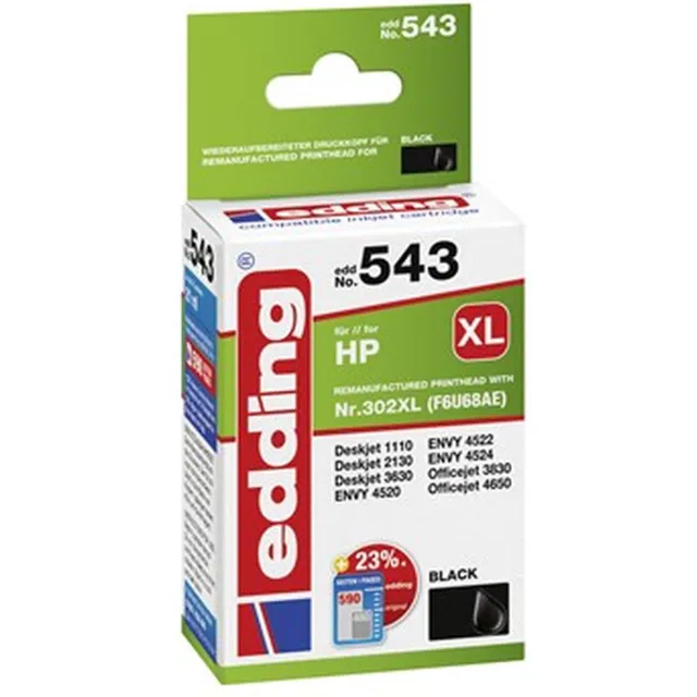 Edding Inktcartridge EDD-543 Compatibel vervangt HP 302XL, F6U68AE Zwart 18-543