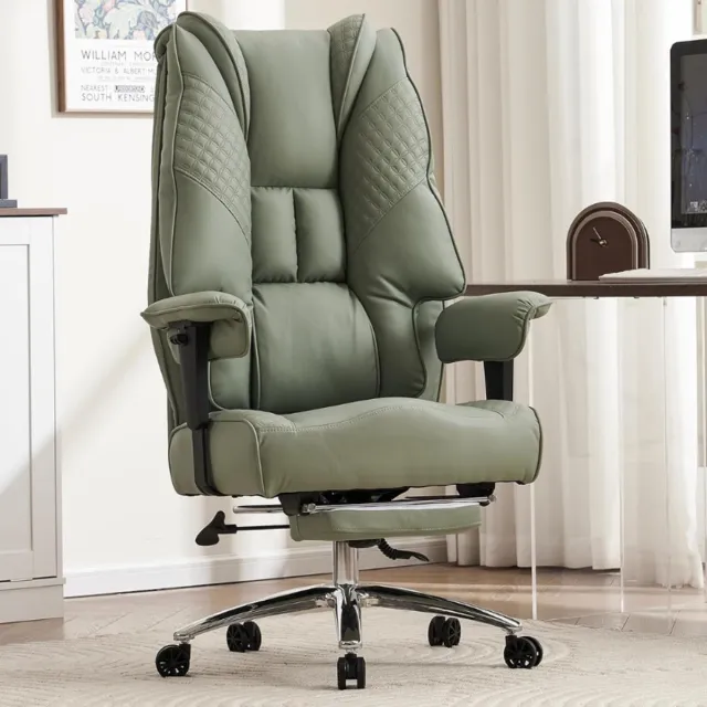 EXCEBET Zware Duty Ergonomische Bureaustoel 200KG XXL PU Leer Executive Stoel Gaming Stoel Hoge Rug Pocket Spring Zitting Grijs LITCH GROEN