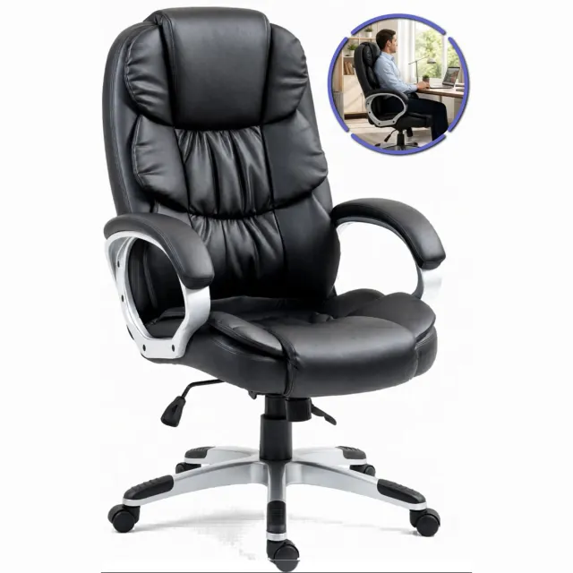 Stane Bureaustoel Deluxe - Kunstleer - Bureaustoelen voor Volwassenen - Office Chair - Zwart
